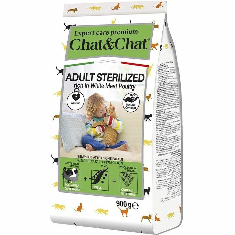 Chat&Chat Expert Premium Sterilised сухой корм для стерилизованных кошек, с белым мясом птицы – 900 г