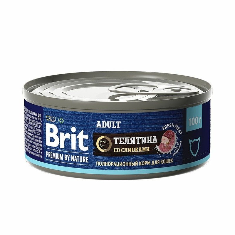 Brit Premium by Nature Adult полнорационный влажный корм для кошек, паштет с телятиной и сливками, в консервах – 100 г