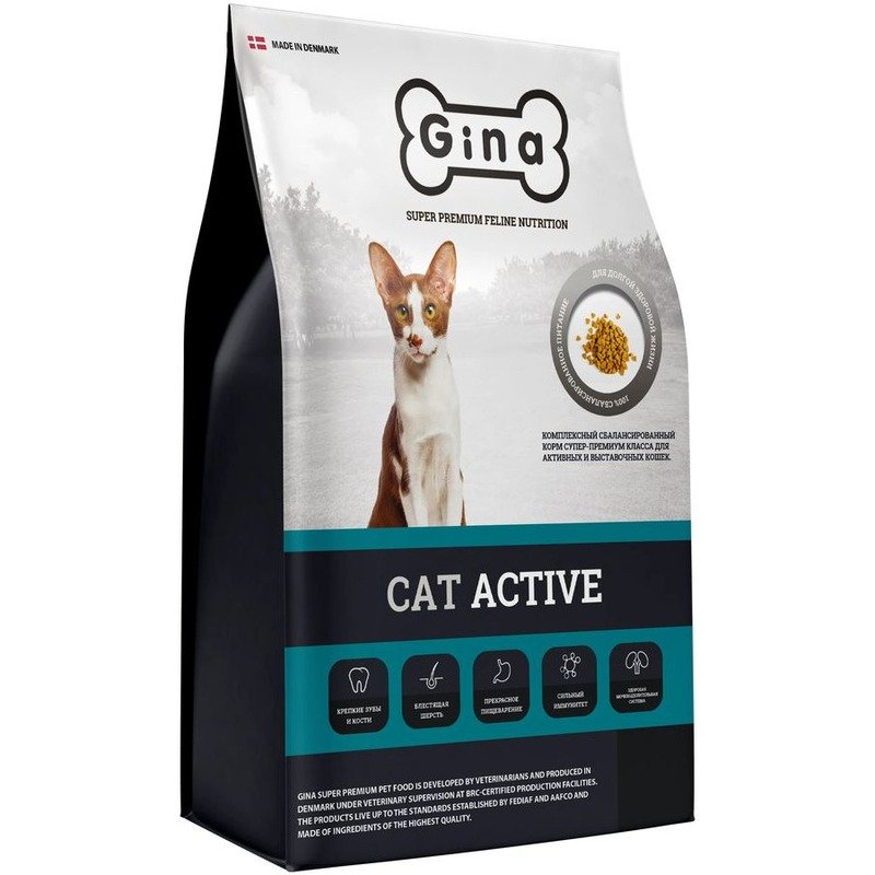 Gina Cat Active полнорационный сухой корм для активных и выставочных кошек, с курицей и ягненком – 1 кг