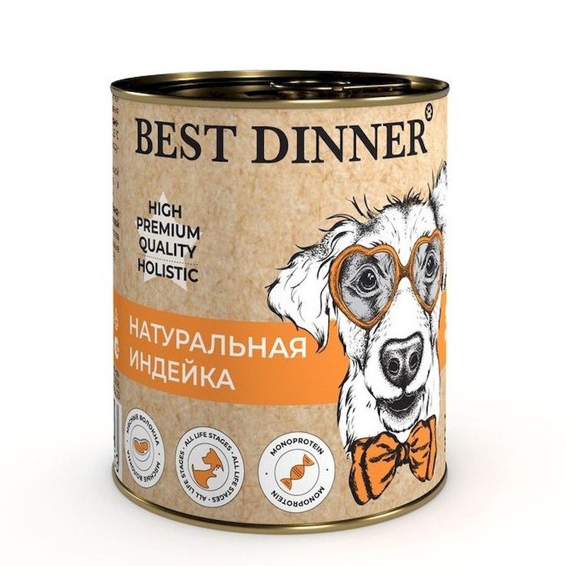 Best Dinner High Premium Holistic влажный корм для взрослых собак с индейкой, в консервах  – 340 г х 12 шт