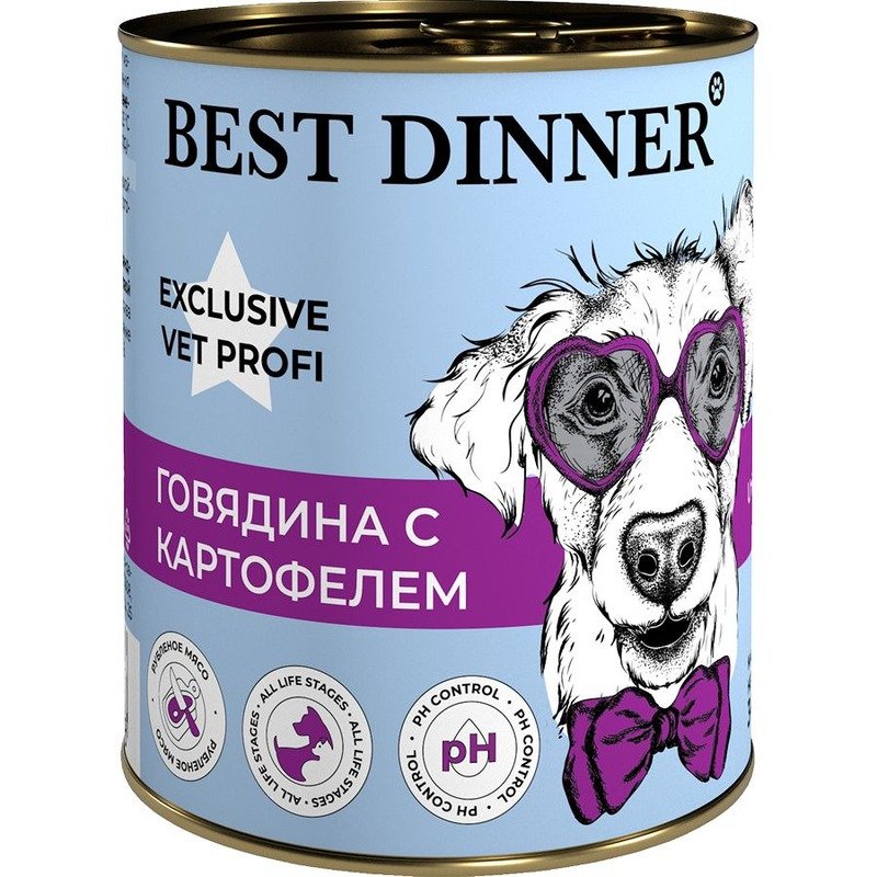 Best Dinner Urinary Exclusive Vet Profi влажный корм для собак, для профилактики мочекаменной болезни, с говядиной и картофелем, в консервах – 340 г