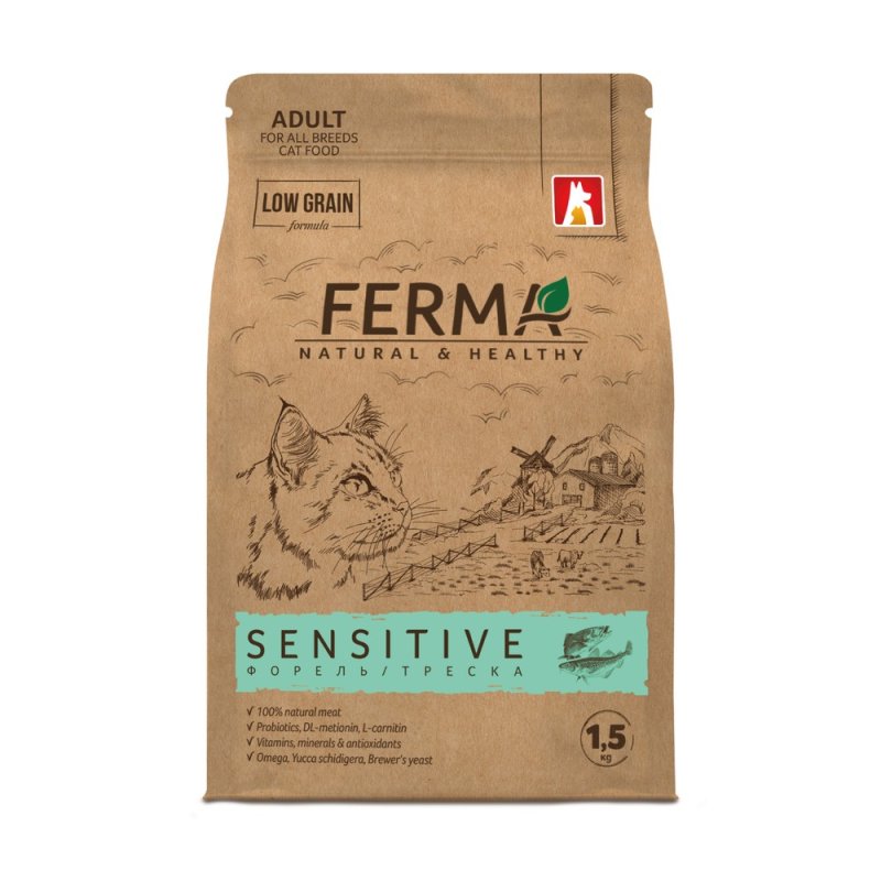 Корм для кошек Зоогурман Ferma Sensitive форель с треской сух. 1,5кг