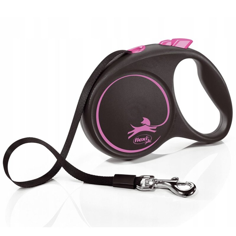 Рулетка для собак Flexi Black Design M (до 25кг) 5м лента черный/розовый