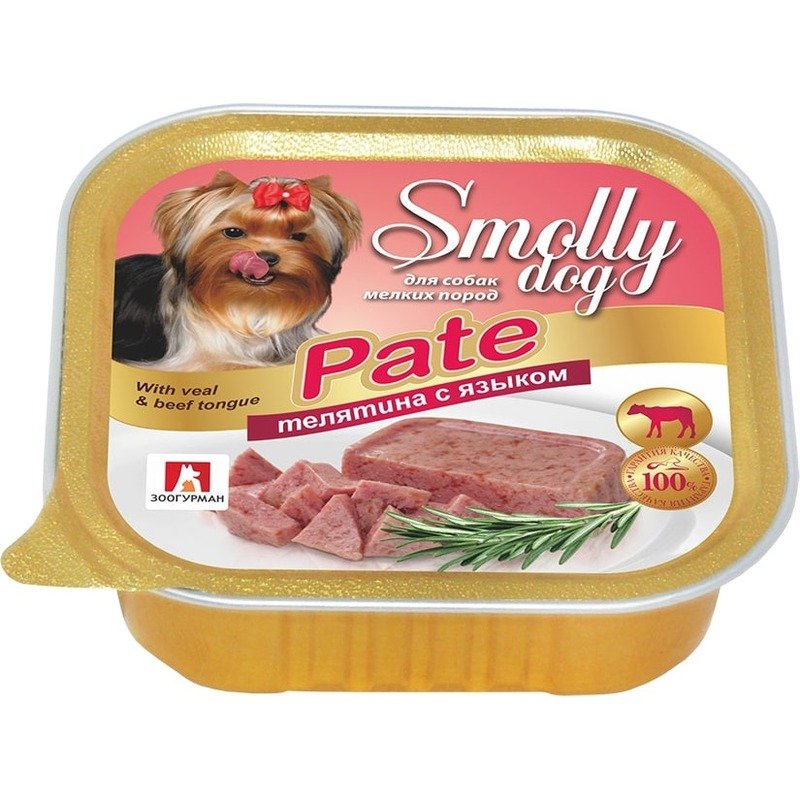 Зоогурман Smolly Dog Pate влажный корм для собак мелких и средних пород, пашет с телятиной и языком, в ламистерах – 100 г