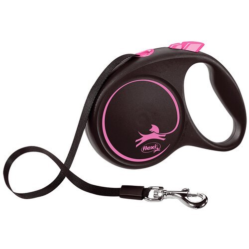 Поводок-рулетка для собак Flexi Black Design S ленточный 5 м 35 мм черный/розовый