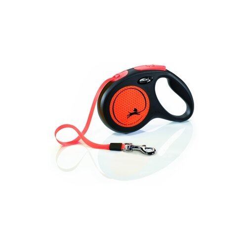 Поводок-рулетка для собак Flexi New Neon S ленточный 5 м оранжевый/черный