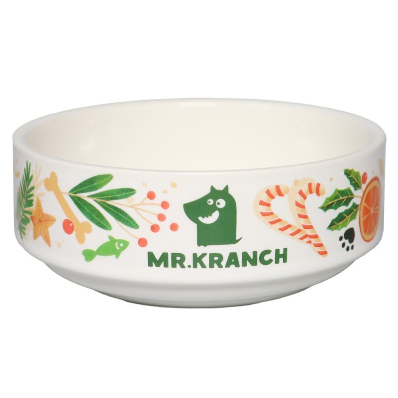 Миска Mr.Kranch для собак и кошек из фарфора Новогодняя 350мл, белая