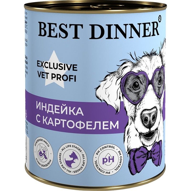 Best Dinner Urinary Exclusive Vet Profi влажный корм для собак, для профилактики мочекаменной болезни, с индейкой и картофелем, в консервах – 340 г