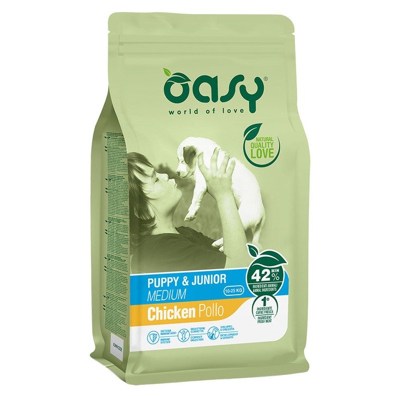 Oasy Dry Puppy & Junior Medium Breed Professional сухой корм для щенков и юниоров средних пород с курицей – 12 кг