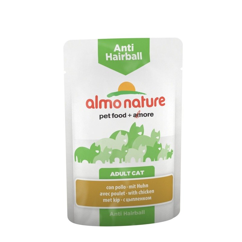 Almo Nature Functional Adult Cat Anti-Hairball with Chicken влажный корм для кошек для вывода шерсти, с курицей, кусочки в бульоне, в паучах – 70 г