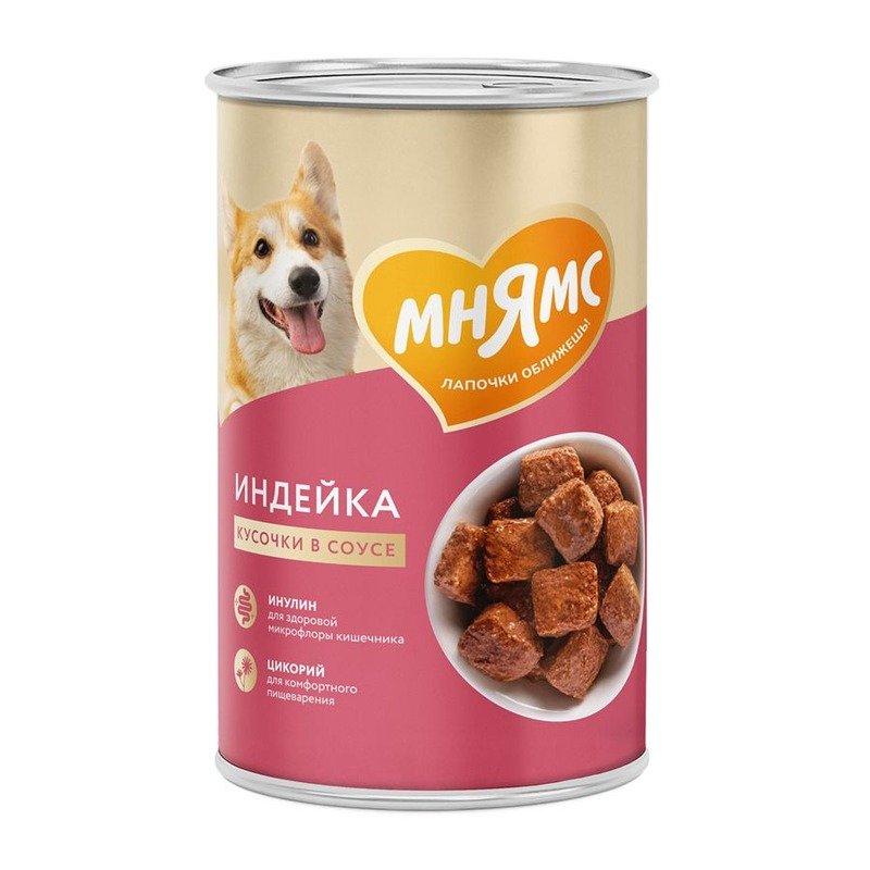 Мнямс Комфортное пищеварение полнорационный влажный корм для собак, с индейкой, кусочки в соусе, в консервах – 400 г