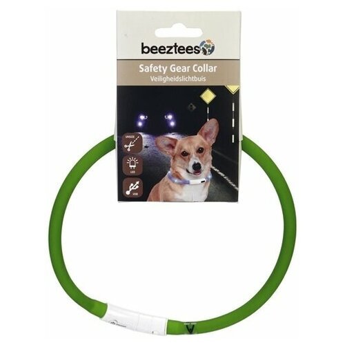 Beeztees Ошейник для собак силиконовый, светящийся с USB, зеленый, 70 см, 10 мм