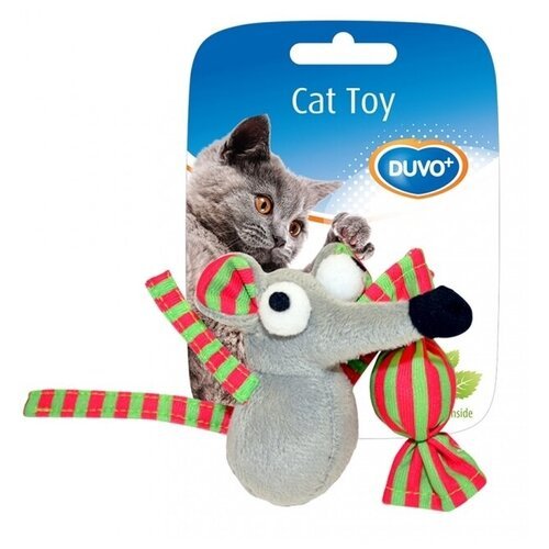 Игрушка для кошек мягкая с кошачьей мятой DUVO+ “Мышка с конфетой”, коричневая, 7.5х7х3.5см