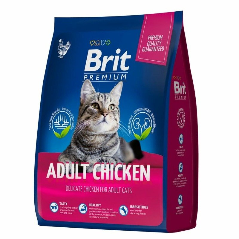 Brit Premium Cat Adult Chicken полнорационный сухой корм для кошек, с курицей – 2 кг