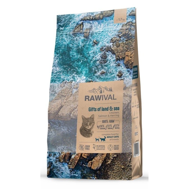 Rawival Gifts of Land & Sea сухой корм для взрослых кошек, с курицей и рыбой – 1,7 кг