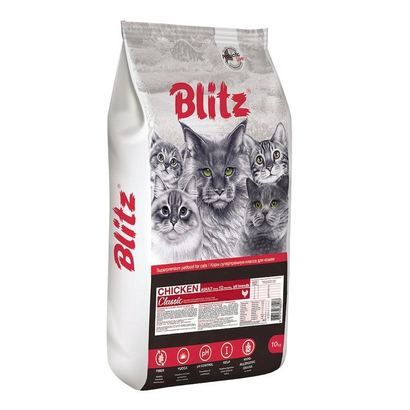 Blitz Classic Adult Cats Chicken полнорационный сухой корм для кошек, с курицей – 10 кг