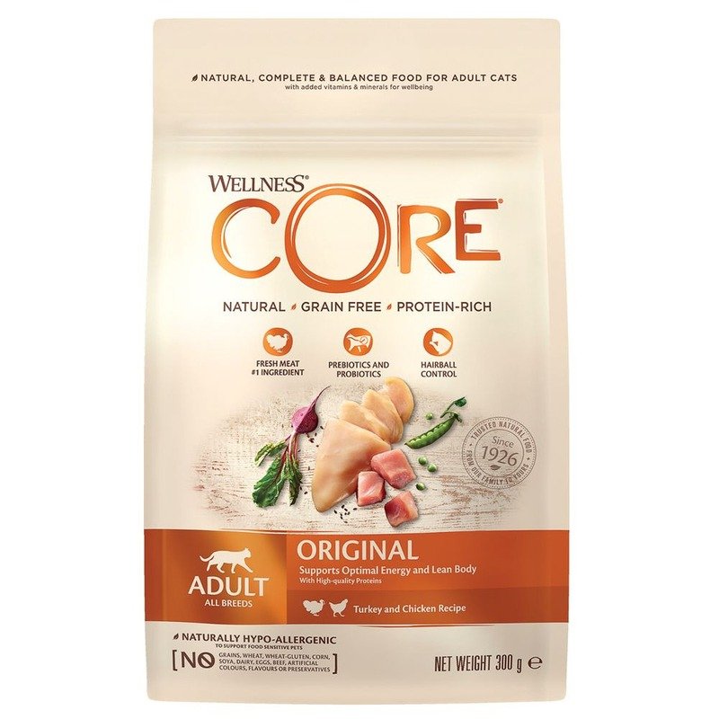 Wellness Core сухой корм для взрослых кошек с индейкой и курицей 300 г