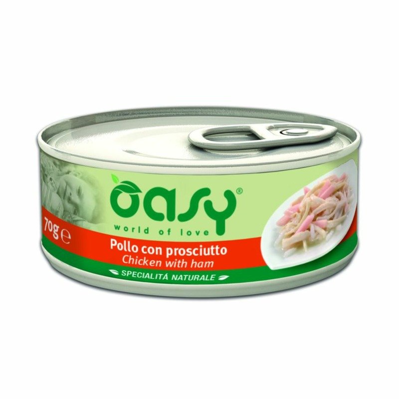 Oasy Wet Cat Specialita Naturali Chicken Ham влажный корм для взрослых кошек, дополнительное питание с курицей и ветчиной, в консервах – 70 г