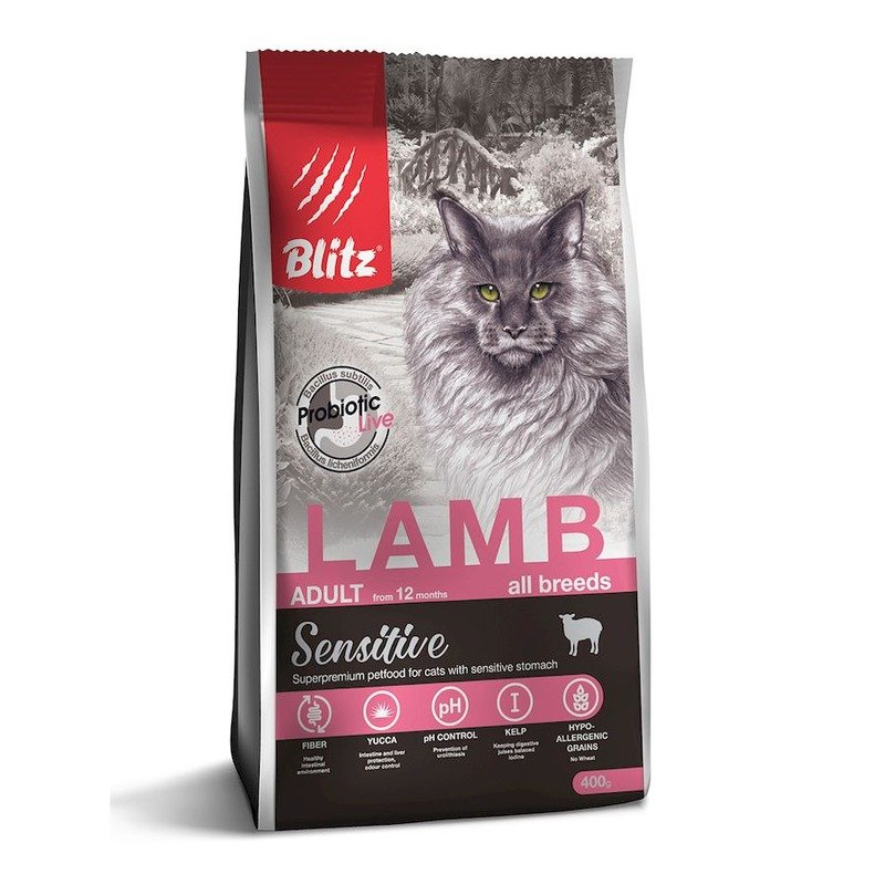 Blitz Sensitive Adult Cats Lamb полнорационный сухой корм для кошек, с ягненком – 400 г