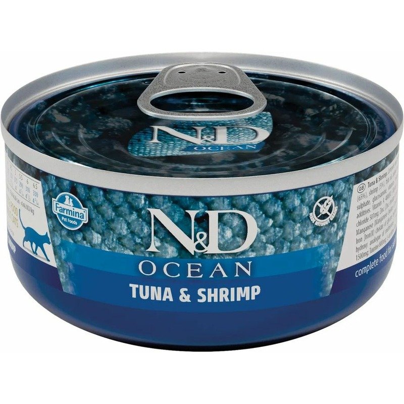 Farmina N&D Cat Ocean влажный корм для кошек, с тунцом и креветками в консервах -70 г