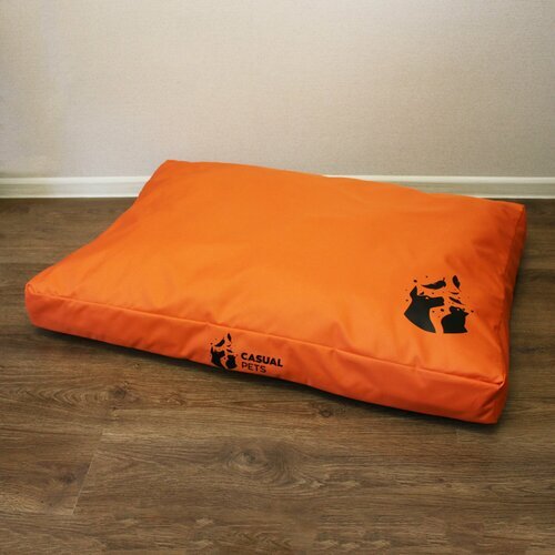 Просто лежак для собак средних и крупных пород со съемным чехлом XL – 100х70х10 см оранжевый с серым, Casual pets