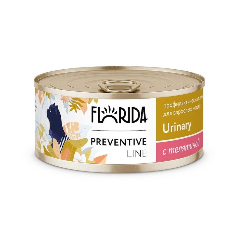 Florida Preventive Line Urinary полнорационный влажный корм для кошек, профилактика образования мочевых камней, фарш из телятины, в консервах – 100 г