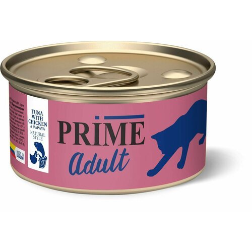 Prime влажный корм для кошек, тунец с курицей и папайей в собственном соку (12шт в уп) 85 гр