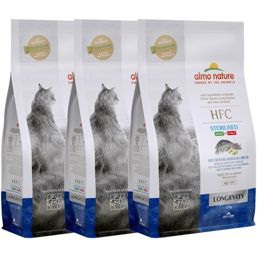 Almo Nature Для взрослых и пожилых стерилизованных кошек со свежей Морской рыбой: Окунь и Лещ (50% рыбы) (Longevity Sterilized Sea Bass & Sea Bream) 1,2 кг х 3 шт.