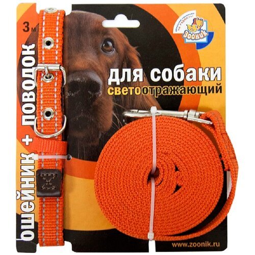 Ошейник и поводок 20 мм для собак капроновый светоотражающий оранжевый 3 м Зооник (1 шт)