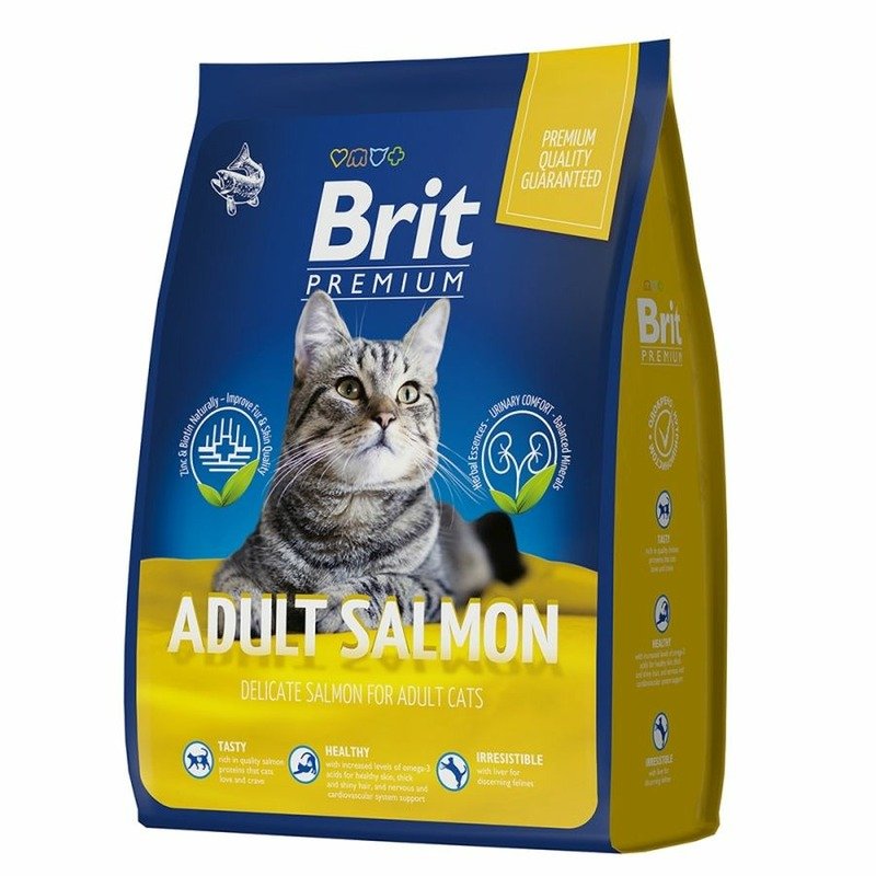 Brit Premium Cat Adult Salmon полнорационный сухой корм для кошек, с лососем – 800 г
