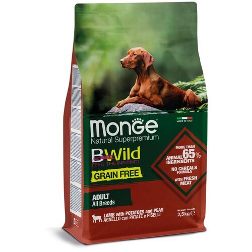 Сухой корм для собак Monge BWILD Feed the Instinct, ягненок, с картофелем, с горошком 1 уп. х 2 шт. х 2.5 кг (для мелких и средних пород)