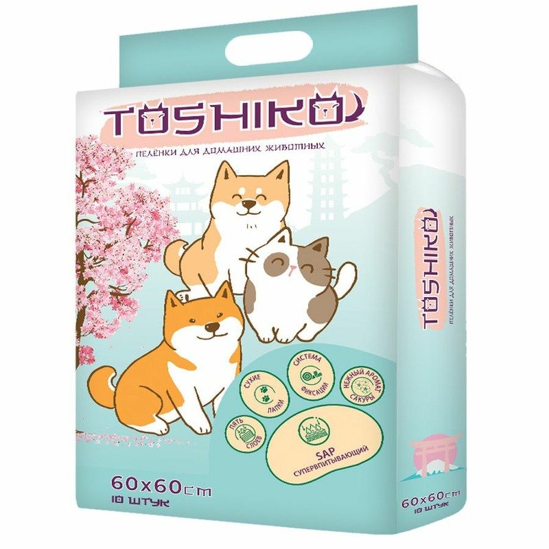 Toshiko впитывающие пеленки одноразовые для животных с ароматом сакуры 10 шт 60х60 см