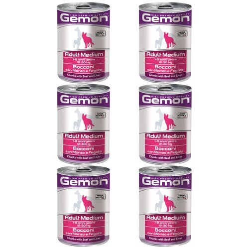 Gemon Dog Medium консервы для собак средних пород кусочки говядины с печенью 415г ( 8 шт в упаковке )