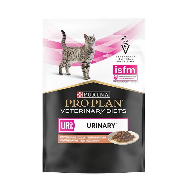 Pro Plan Veterinary Diets UR ST/OX Urinary полнорационный влажный корм для кошек при болезнях нижних отделов мочевыводящих путей, с лососем, кусочки в соусе, в паучах – 85 г