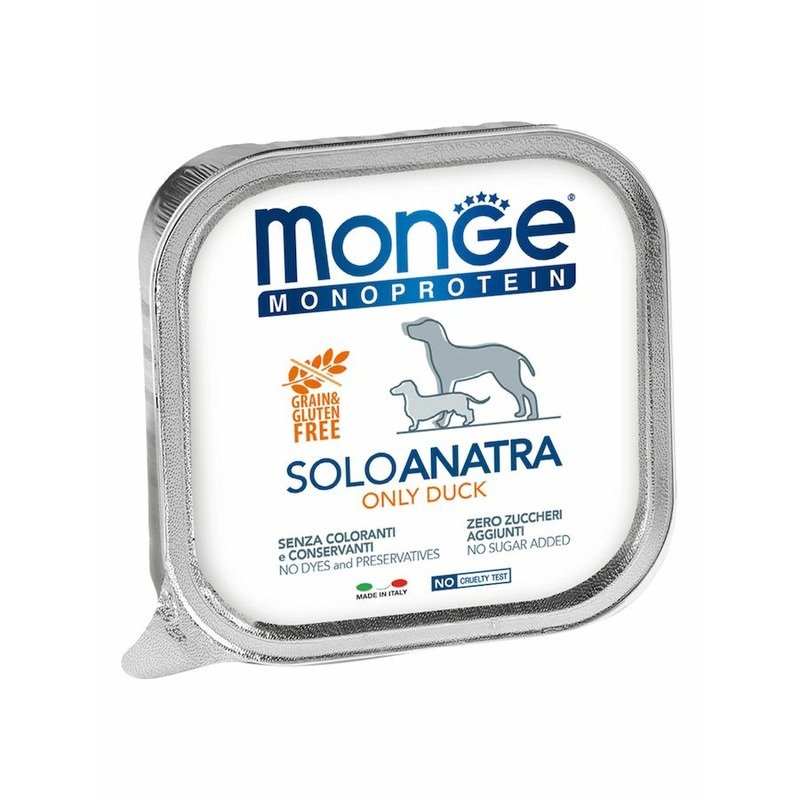 Monge Dog Monoprotein Solo полнорационный влажный корм для собак, беззерновой, паштет с уткой, в ламистерах – 150 г