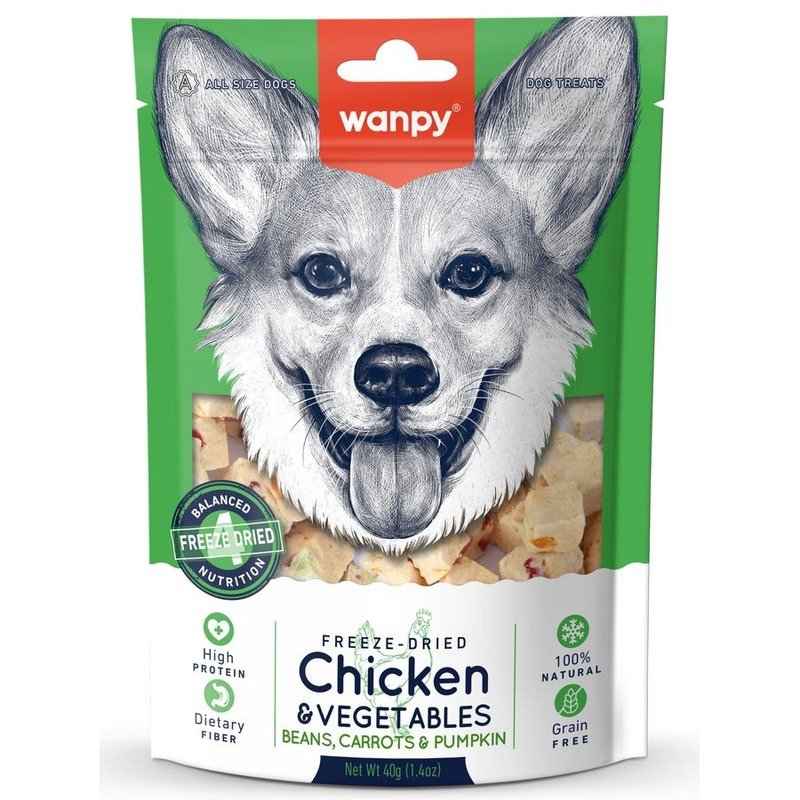 Wanpy Dog сублимированное лакомство для собак, курица и овощи – 40 г