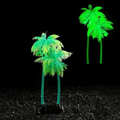Растение искусственное аквариумное “Пальма”, светящееся, 18 см, зелёное