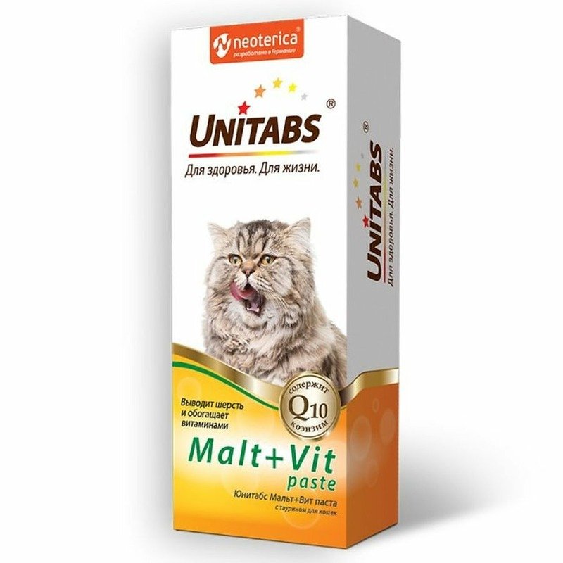 Unitabs Malt+Vit витаминная паста для вывода шерсти для кошек – 120 мл