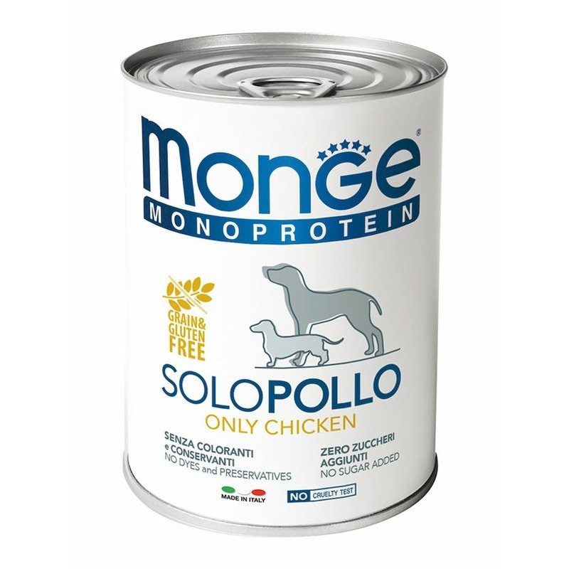 Monge Dog Monoprotein Solo полнорационный влажный корм для собак, беззерновой, паштет с курицей, в консервах – 400 г