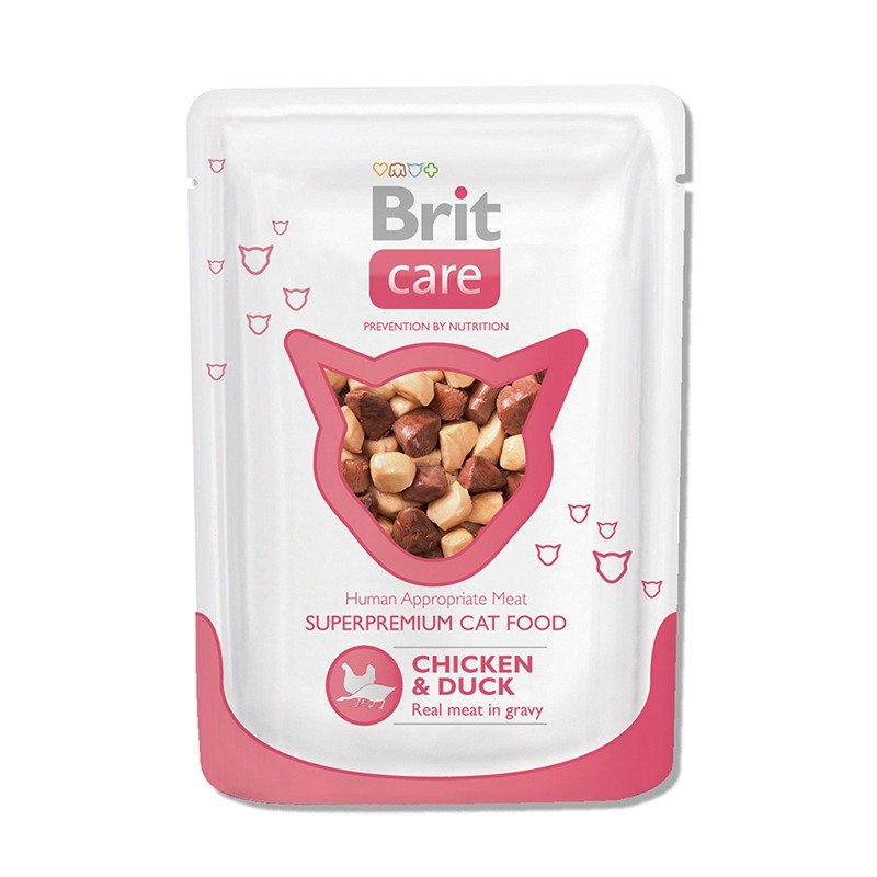 Brit Care Chicken & Duck влажный корм для кошек, с курицей и уткой, кусочки в соусе, в паучах – 80 г