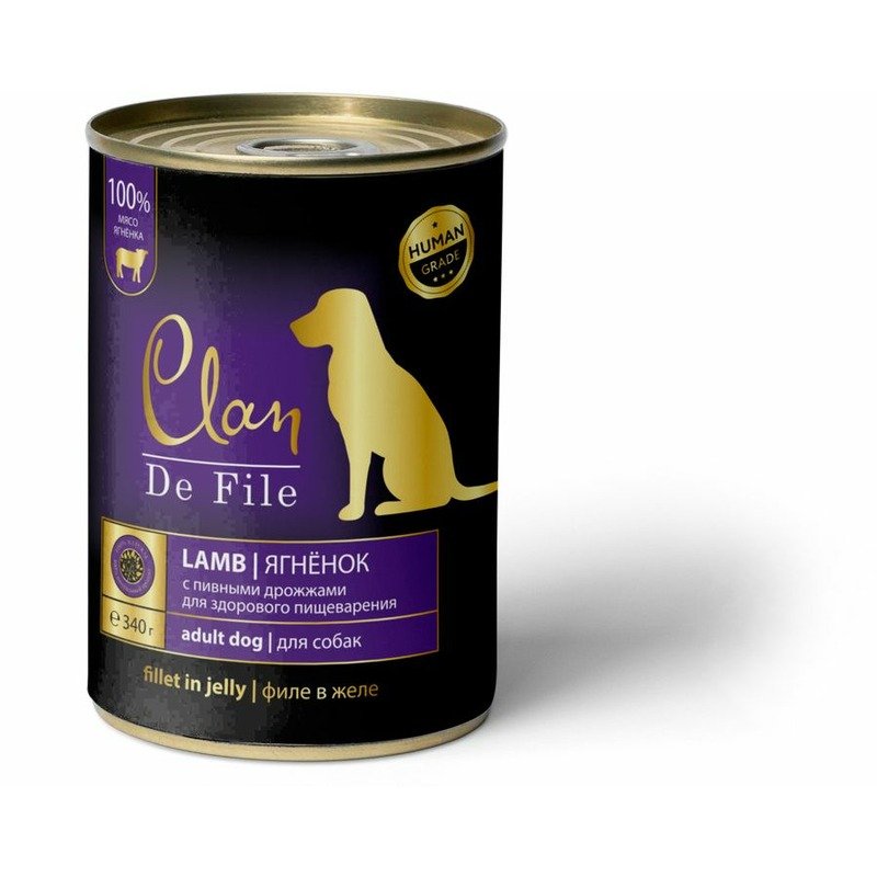 Clan De File полнорационный влажный корм для собак, с ягненком, кусочки в желе, в консервах – 340 г