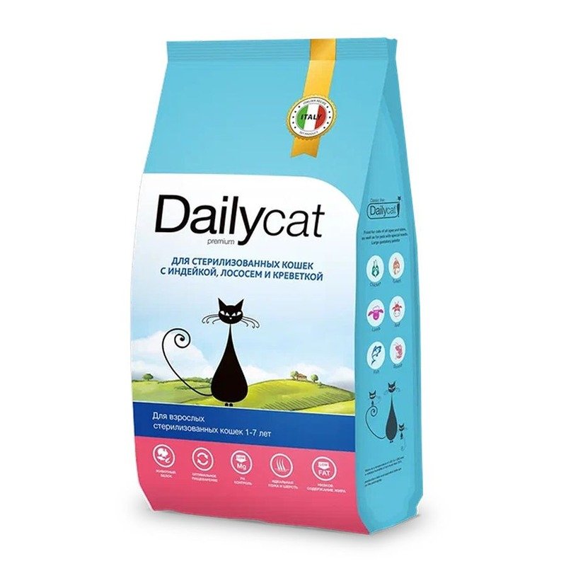 Dailycat Classic line сухой корм для стерилизованных кошек, с индейкой, лососем и креветкой – 3 кг