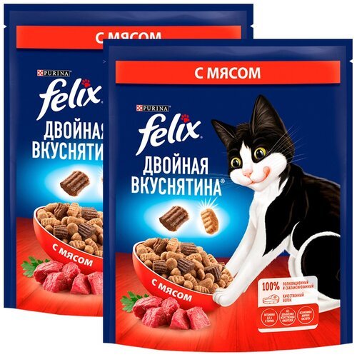 FELIX двойная вкуснятина для взрослых кошек с мясом (1,3 + 1,3 кг)