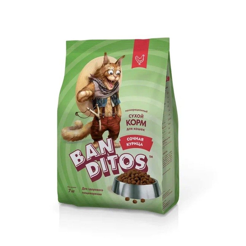 Banditos Сочная Курица полнорационный сухой корм для кошек, с курицей – 7 кг