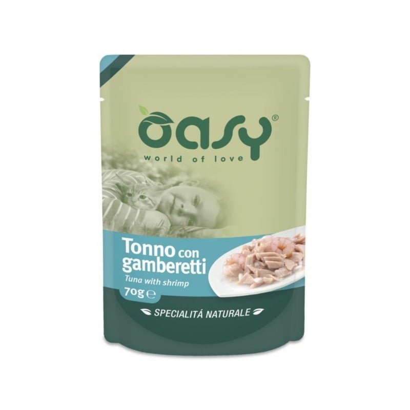 Oasy Wet Cat Specialita Naturali Tuna Shrimp влажный корм для взрослых кошек, дополнительное питание с тунцом и креветками, в паучах – 70 г