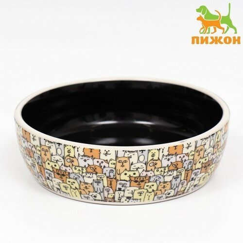 Миска керамическая 'Графичная Собаки' 300мл, 12 х 3,5 см, бежево-черная