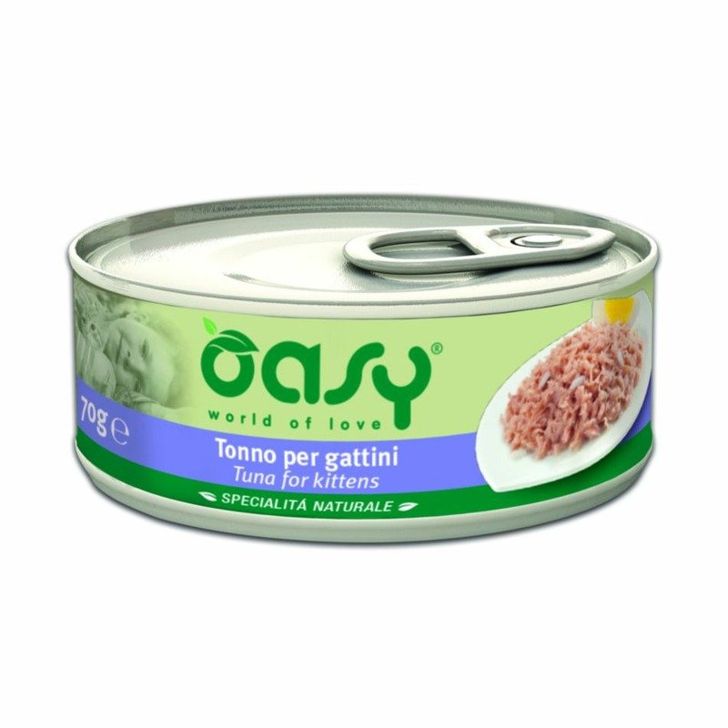 Oasy Wet cat Specialita Naturali Kitten Tuna влажный корм для котят, дополнительное питание с тунцом, в консервах – 70 г