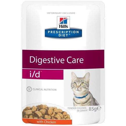 Влажный корм для кошек Hill’s Prescription Diet i/d Digestive Care при расстройствах пищеварения, жкт, с курицей 2 шт. х 85 г (кусочки в соусе)