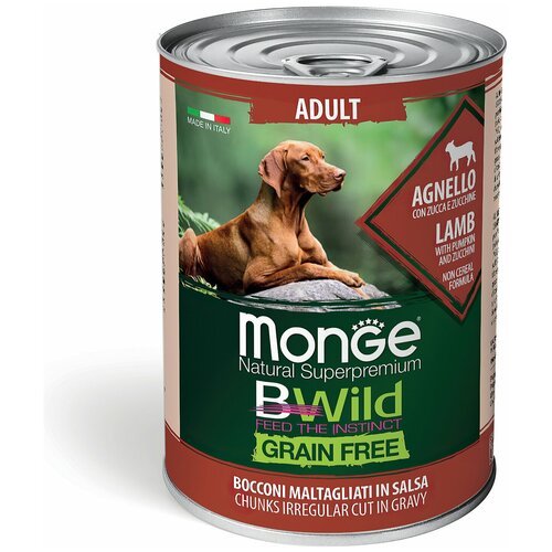 Monge Dog BWild GRAIN FREE беззерновые консервы из ягненка с тыквой и кабачками 400г ( 4 шт в упаковке)