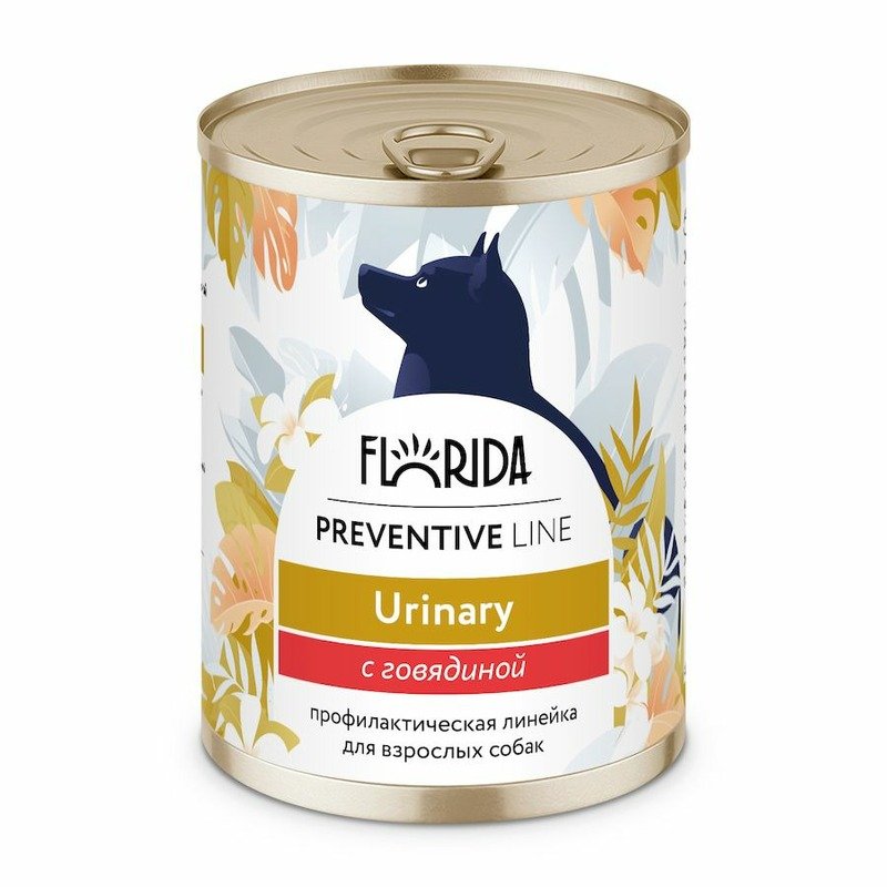 Florida Preventive Line Urinary полнорационный влажный корм для собак, профилактика образования мочевых камней, с говядиной, кусочки в желе, в консервах - 340 г